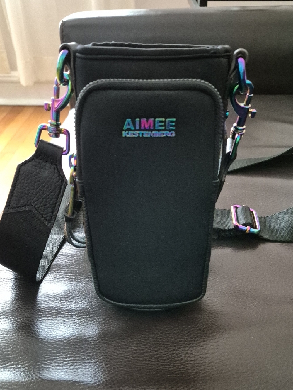 Aimee Kestenberg Black Crossbody Phone Pouch with Rainbow Iridescent Hardware
